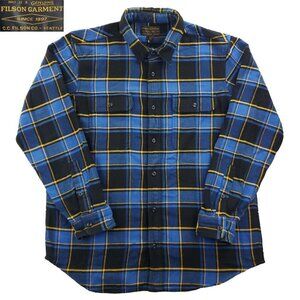 C.C. Filson Vintage Flannel Work Shirt Cobalt Black Plaid Heavyweight Men's XL